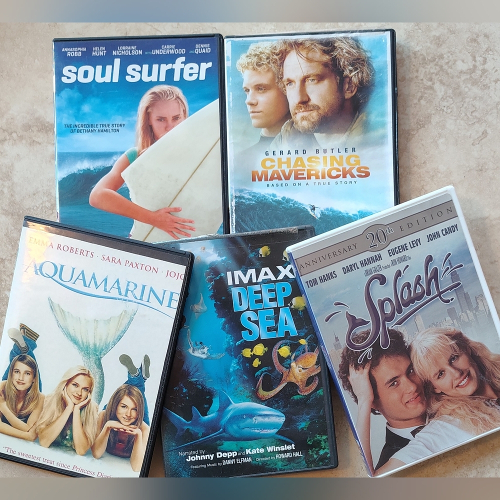 DVD Lot Of 5 Ocean: Soul Surfer, Mermaid, Splash, Chasing Mavericks, AquaMarine.